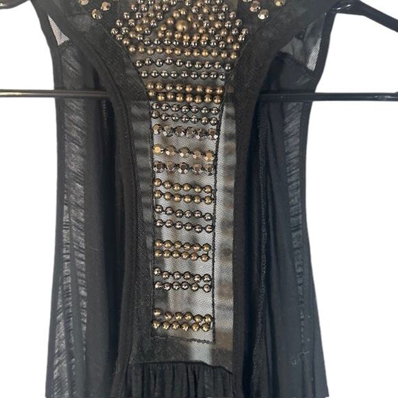 WallpapHER Black Sleeveless Beaded Sheer Upper Vest Women Sz L - Picture 8 of 9